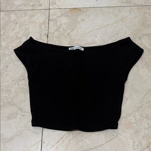 Zara Elegant Black Off-Shoulder Crop Top